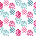 Pineapple pink and blue seamless vector pattern.