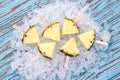 Pineapple popsicle yummy fresh summer fruit sweet dessert wood teak Royalty Free Stock Photo