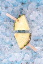 Pineapple popsicle yummy fresh summer fruit sweet dessert wood teak Royalty Free Stock Photo