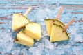 Pineapple popsicle yummy fresh summer fruit sweet dessert wood teak Royalty Free Stock Photo