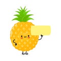 Cute funny pineapple poster character. Vector hand drawn cartoon kawaii character illustration. Isolated white Royalty Free Stock Photo