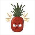 Red angry evil furious pineapple cartoon character isolated on white background
