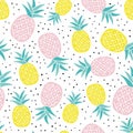 Seamless pattern with yellow and pink pineapples