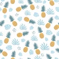 Pineapple seamless pattern Exotic fruits leaves on white background. Cute summer pineapple print Royalty Free Stock Photo