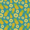 Pineapple seamless pattern. Hand drawn fresh slice of ananas. Vector sketch background. Color doodle wallpaper. Exotic tropical Royalty Free Stock Photo