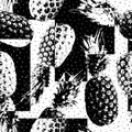 Pineapple seamless pattern. Repeated ananas printed. Repeating contemporary fruit design for summer prins. Black pineapples on whi