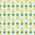 Pineapple seamless pattern on stripes background. Tropical fruits endless wallpaper Royalty Free Stock Photo