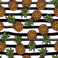 Pineapple seamless pattern on strips background.