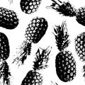 Pineapple seamless pattern. Tropical background. Contemporary fruit backdrop. Trendy prints. Modern stylish texture. Black and whi