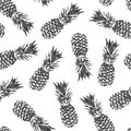 Pineapple seamless pattern, vector black and white background