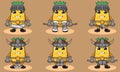 Cartoon character of Pineapple fruit knight set dual weapon hand down pose.