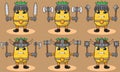 Cute Cartoon of Pineapple Knight set Dual weapon hand up Royalty Free Stock Photo