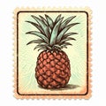 Vintage Style Pineapple Postage Stamp Vector Illustration