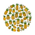 Pineapple set, sketch for your design Royalty Free Stock Photo