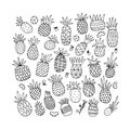 Pineapple set, sketch for your design Royalty Free Stock Photo