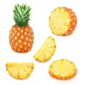 Pineapple set: whole and sliced pineapples. Royalty Free Stock Photo