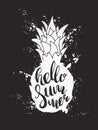 Pineapple silhouette lettering Hello summer black and white