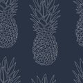 Pineapple silhouettes of white color on a blue background seamless pattern. Design suitable for wallpaper Royalty Free Stock Photo