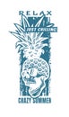 Pineapple skull, tee shirt graphics. Vector illustration.