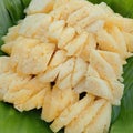 The pineapple slice and arranged on a banana leaf Royalty Free Stock Photo