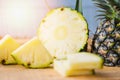 Pineapple slice on wooden table - Fresh pineapple summer fruit Royalty Free Stock Photo