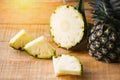 Pineapple slice on wooden table - Fresh pineapple summer fruit Royalty Free Stock Photo