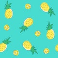 Pineapple and slices seamless pattern. Vector flat illustration