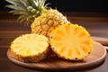 Pineapple slices on a wooden cutting board on a dark background, Tropical delight Behold the pineapple, AI Generated Royalty Free Stock Photo