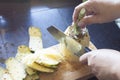 Pineapple slicing on wooden. Royalty Free Stock Photo