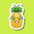 Pineapple Smiling Happily, Cute Emoji Sticker On Green Background