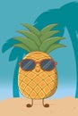 Pineapple smiling with sunglasses cartoon isolated