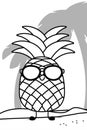 Pineapple smiling with sunglasses cartoon isolated in black and white