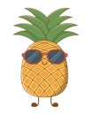 Pineapple smiling with sunglasses cartoon isolated