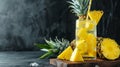 pineapple sparkling water and sliced pineapple on display podium. Generative Ai