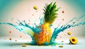 Pineapple splashing into pool of water. Generative AI Royalty Free Stock Photo