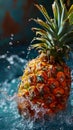 Pineapple Splashing in Pool of Water - Refreshing Fruit in Motion Royalty Free Stock Photo