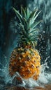 A Pineapple Splashing in Water, Refreshing Fruit Meets Refreshing Liquid