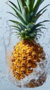 Pineapple Splashing in Water, Refreshing Fruit Taking a Dive