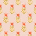 Pineapple summer orange tropical textile seamless vector print.