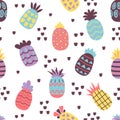 Pineapple summer pattern. Colorful pineapples seamless texture. Fruit decorative print for textile or fabric, wallpaper Royalty Free Stock Photo