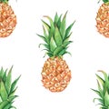 Pineapple summer seamless pattern background. Watercolor exotic fruit.