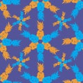 Pineapple Tile-Fruit Delight. Seamless Repeat Pattern illustration.Background in Blue,Yellow and Purple