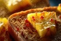 Pineapple toast, macro shot of a fresh breakfast with Dripping Honey, AI Generated Royalty Free Stock Photo