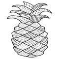 Pineapple whimsical line art. Coloring book for adult, antistress coloring pages.