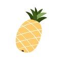 Pineapple, whole fruit icon. Exotic tropical vitamin food with yellow skin and leaf top. Fresh ripe ananas. Sweet