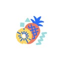 Pineapple whole and slice flat icon