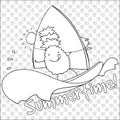 Pineapple windsurfing summertime coloring book page illustration.