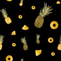 Pineapple yellow fruit a black pattern watercolor