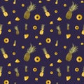 Pineapple yellow fruit violet pattern a watercolor