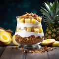 Pineapple Yogurt Granola Parfait with Sliced Nuts: Tropical Delight, Generative Ai